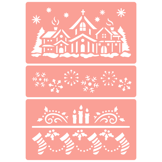 Reusable Stencil - Professional Quality - Large Christmas Collection - Made in the UK - High Adhesive -  Pink Vinyl Material for Glass, Mirrors, Bottles, Tiles, Wood