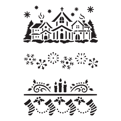 Reusable Stencil - Professional Quality - Large Christmas Collection - Made in the UK - Food Safe Non Adhesive -  White Laser Cut PET Material for Cakes, Cookies, Coffees, Serving Plates