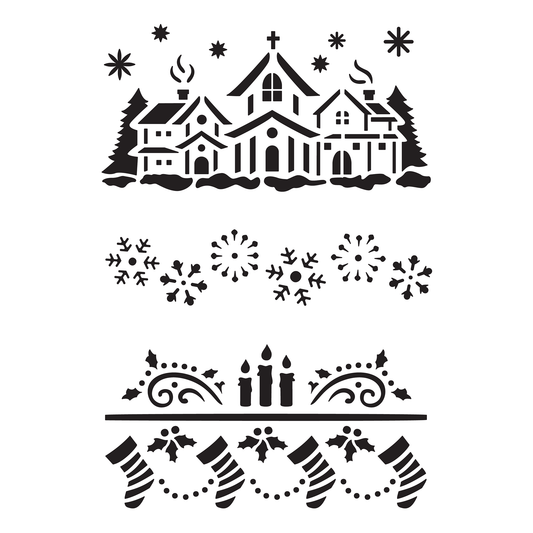 Reusable Stencil - Professional Quality - Large Christmas Collection - Made in the UK - Food Safe Non Adhesive -  White Laser Cut PET Material for Cakes, Cookies, Coffees, Serving Plates