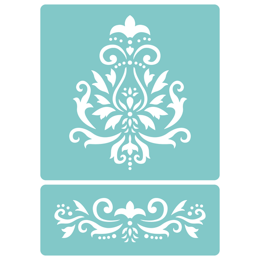 Reusable Stencil - Professional Quality - Large Damask Motif - Made in the UK - Low Adhesive -  Blue Vinyl Material for Cardmaking, Canvas, Paper, Interior Decor, Layering