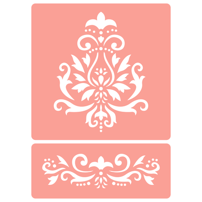 Reusable Stencil - Professional Quality - Large Damask Motif - Made in the UK - High Adhesive -  Pink Vinyl Material for Glass, Mirrors, Bottles, Tiles, Wood