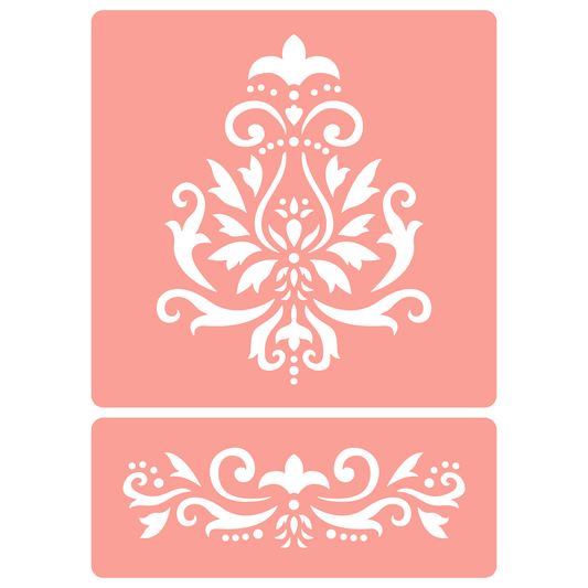 Reusable Stencil - Professional Quality - Large Damask Motif - Made in the UK - High Adhesive -  Pink Vinyl Material for Glass, Mirrors, Bottles, Tiles, Wood