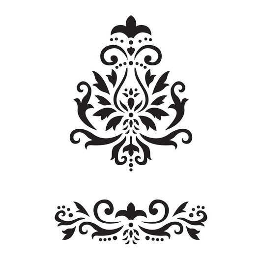 Reusable Stencil - Professional Quality - Large Damask Motif - Made in the UK - Food Safe Non Adhesive -  White Laser Cut PET Material for Cakes, Cookies, Coffees, Serving Plates