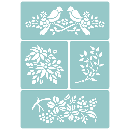 Reusable Stencil - Professional Quality - Love Birds & Branches - Made in the UK - Low Adhesive -  Blue Vinyl Material for Cardmaking, Canvas, Paper, Interior Decor, Layering