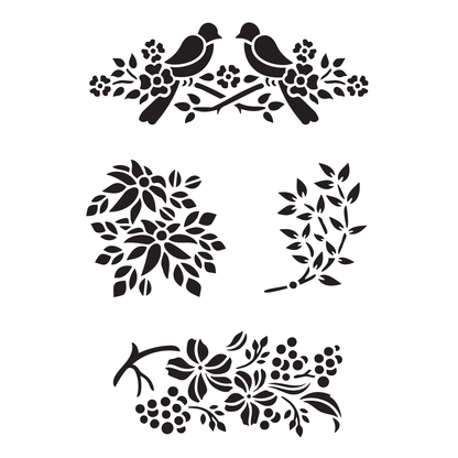 Reusable Stencil - Professional Quality - Love Birds & Branches - Made in the UK - High Adhesive -  Pink Vinyl Material for Glass, Mirrors, Bottles, Tiles, Wood