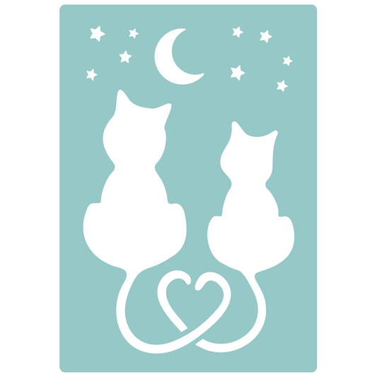 Reusable Stencil - Professional Quality - Love Cats #2 - Made in the UK - Low Adhesive -  Blue Vinyl Material for Cardmaking, Canvas, Paper, Interior Decor, Layering