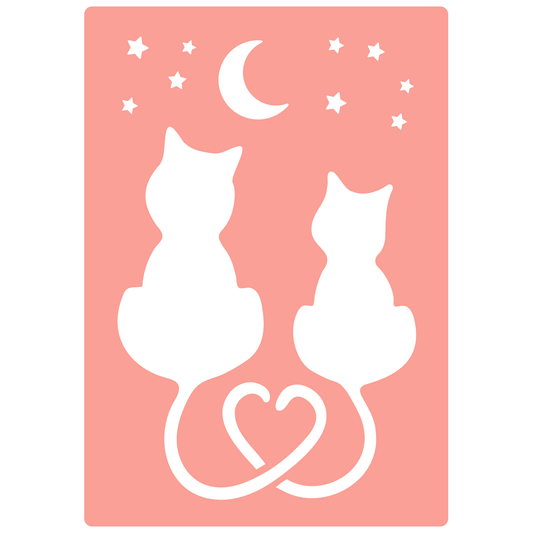 Reusable Stencil - Professional Quality - Love Cats #2 - Made in the UK - High Adhesive -  Pink Vinyl Material for Glass, Mirrors, Bottles, Tiles, Wood