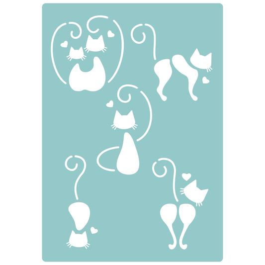 Reusable Stencil - Professional Quality - Love Cats #3 - Made in the UK - Low Adhesive -  Blue Vinyl Material for Cardmaking, Canvas, Paper, Interior Decor, Layering