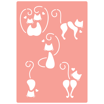 Reusable Stencil - Professional Quality - Love Cats #3 - Made in the UK - High Adhesive -  Pink Vinyl Material for Glass, Mirrors, Bottles, Tiles, Wood