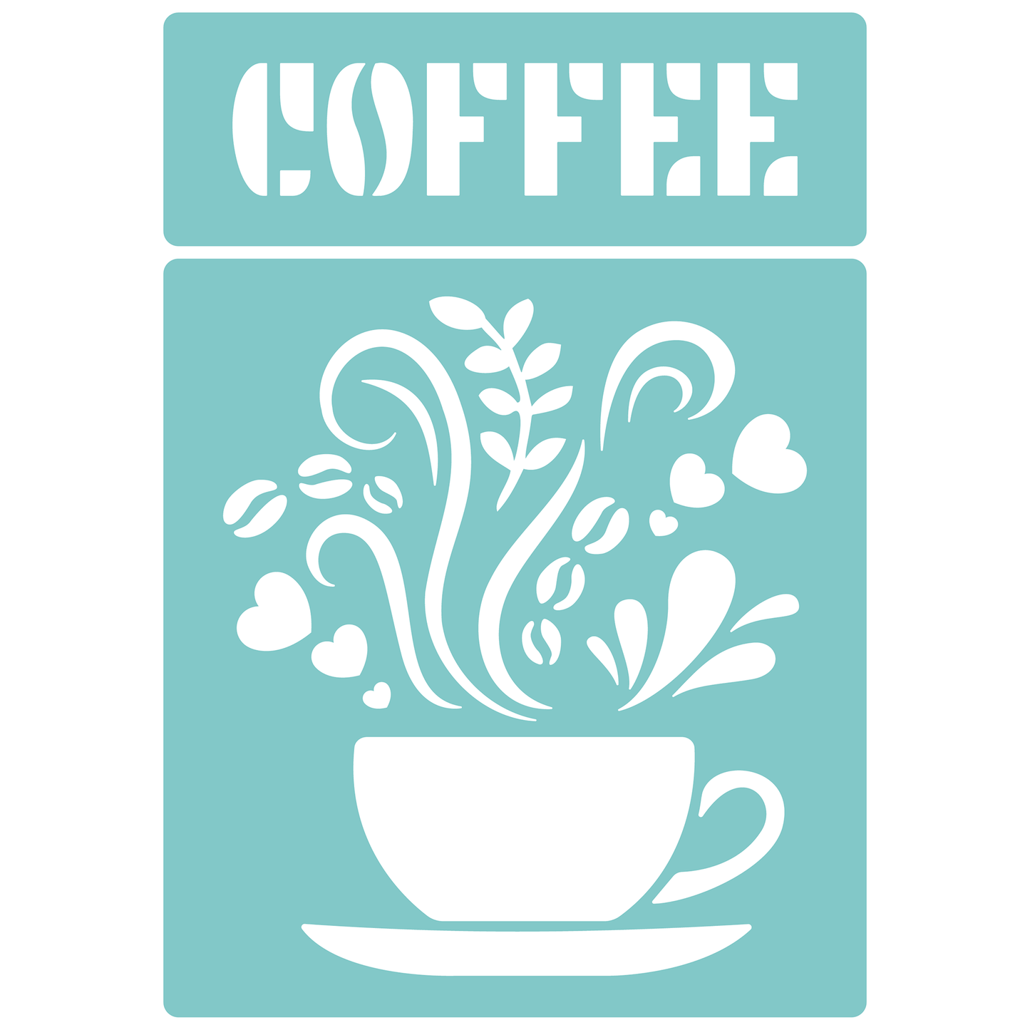 Reusable Stencil - Professional Quality - Love Coffee - Made in the UK - Low Adhesive -  Blue Vinyl Material for Cardmaking, Canvas, Paper, Interior Decor, Layering