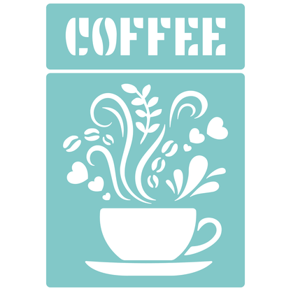 Reusable Stencil - Professional Quality - Love Coffee - Made in the UK - Low Adhesive -  Blue Vinyl Material for Cardmaking, Canvas, Paper, Interior Decor, Layering