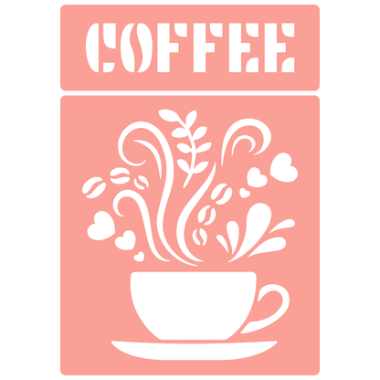 Reusable Stencil - Professional Quality - Love Coffee - Made in the UK - High Adhesive -  Pink Vinyl Material for Glass, Mirrors, Bottles, Tiles, Wood