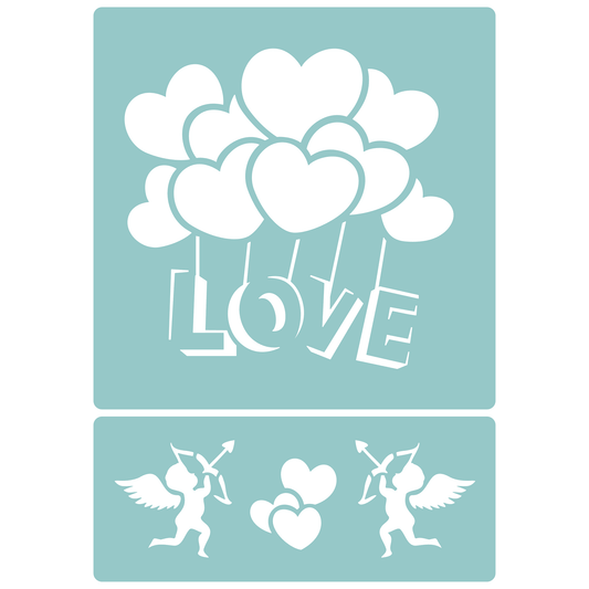 Reusable Stencil - Professional Quality - Love Heart Balloons - Made in the UK - Low Adhesive -  Blue Vinyl Material for Cardmaking, Canvas, Paper, Interior Decor, Layering