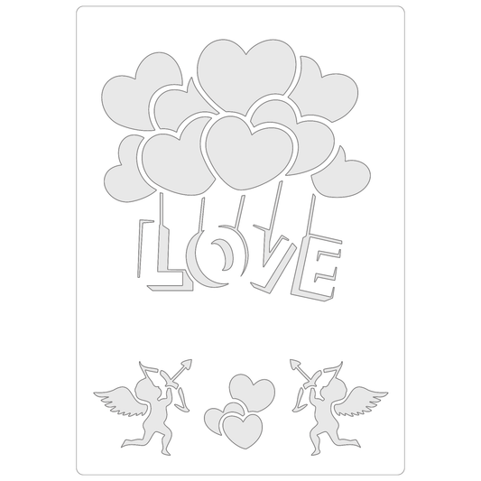 Reusable Stencil - Professional Quality - Love Heart Balloons - Made in the UK - Food Safe Non Adhesive -  White Laser Cut PET Material for Cakes, Cookies, Coffees, Serving Plates
