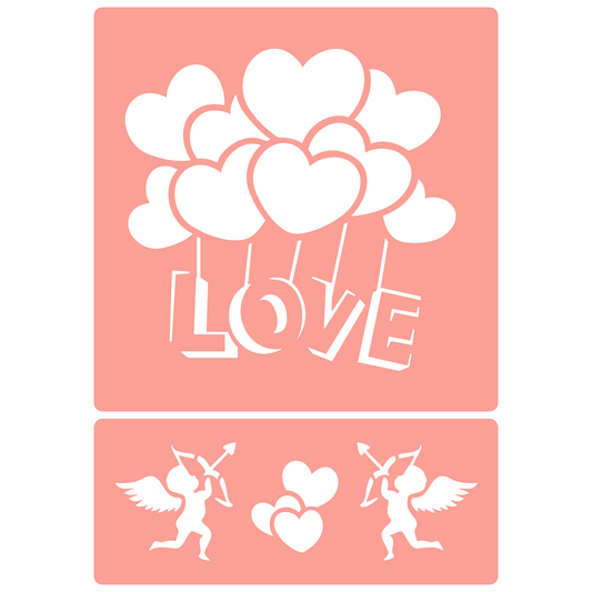 Reusable Stencil - Professional Quality - Love Heart Balloons - Made in the UK - High Adhesive -  Pink Vinyl Material for Glass, Mirrors, Bottles, Tiles, Wood