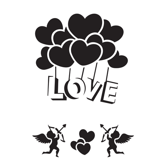Reusable Stencil - Professional Quality - Love Heart Balloons - Made in the UK - Food Safe Non Adhesive -  White Laser Cut PET Material for Cakes, Cookies, Coffees, Serving Plates
