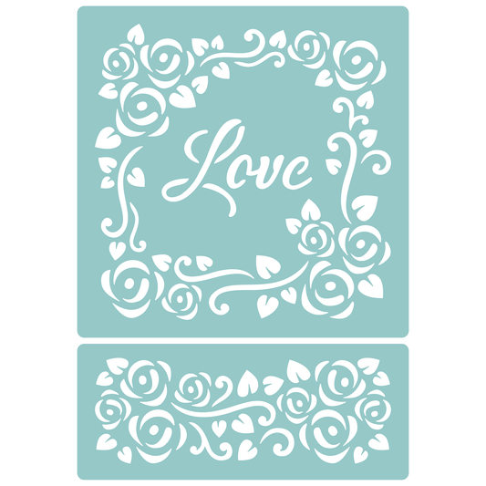 Reusable Stencil - Professional Quality - Love Tile - Made in the UK - Low Adhesive -  Blue Vinyl Material for Cardmaking, Canvas, Paper, Interior Decor, Layering
