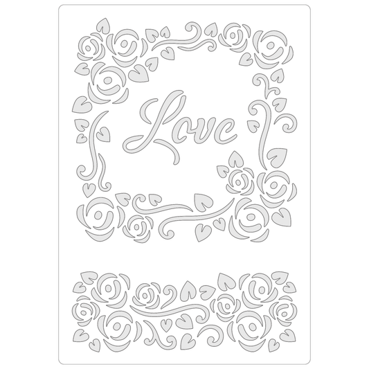 Reusable Stencil - Professional Quality - Love Tile - Made in the UK - Food Safe Non Adhesive -  White Laser Cut PET Material for Cakes, Cookies, Coffees, Serving Plates