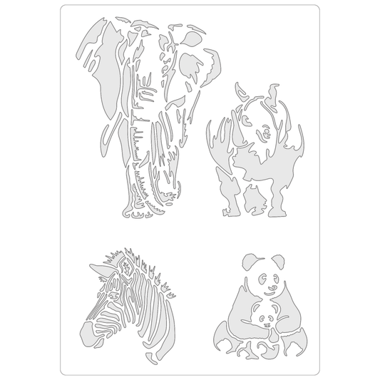 Reusable Stencil - Professional Quality - Majestic Animals - Made in the UK - Food Safe Non Adhesive -  White Laser Cut PET Material for Cakes, Cookies, Coffees, Serving Plates