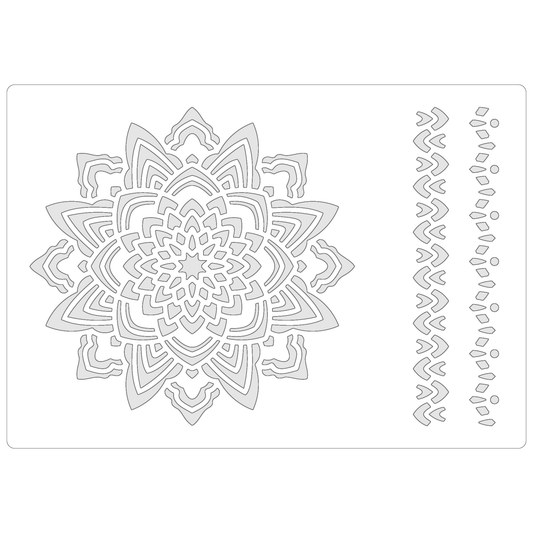 Reusable Stencil - Professional Quality - Mandala #1 - Made in the UK - Food Safe Non Adhesive -  White Laser Cut PET Material for Cakes, Cookies, Coffees, Serving Plates