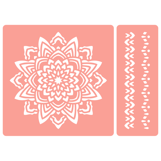 Reusable Stencil - Professional Quality - Mandala #1 - Made in the UK - High Adhesive -  Pink Vinyl Material for Glass, Mirrors, Bottles, Tiles, Wood
