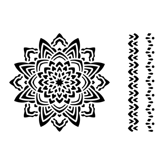 Reusable Stencil - Professional Quality - Mandala #1 - Made in the UK - Food Safe Non Adhesive -  White Laser Cut PET Material for Cakes, Cookies, Coffees, Serving Plates