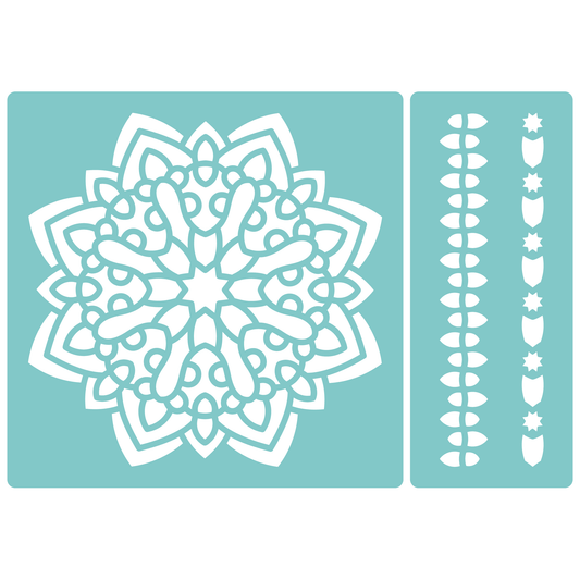 Reusable Stencil - Professional Quality - Mandala #3 - Made in the UK - Low Adhesive -  Blue Vinyl Material for Cardmaking, Canvas, Paper, Interior Decor, Layering