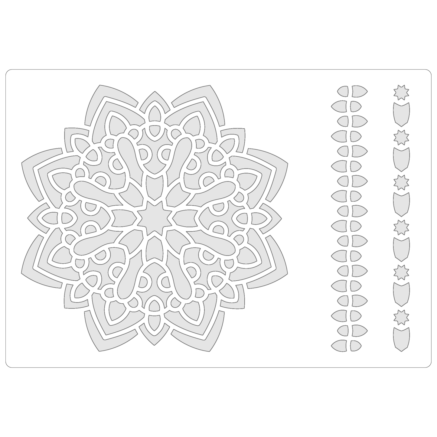 Reusable Stencil - Professional Quality - Mandala #3 - Made in the UK - Food Safe Non Adhesive -  White Laser Cut PET Material for Cakes, Cookies, Coffees, Serving Plates