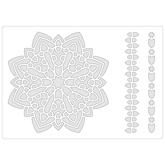 Reusable Stencil - Professional Quality - Mandala #3 - Made in the UK - Food Safe Non Adhesive -  White Laser Cut PET Material for Cakes, Cookies, Coffees, Serving Plates