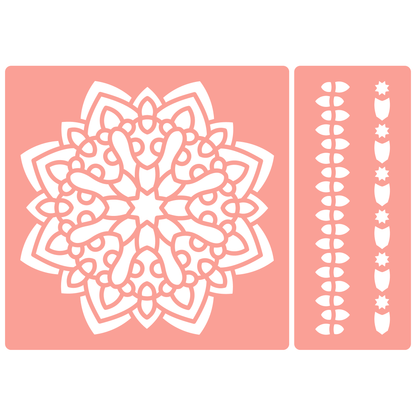 Reusable Stencil - Professional Quality - Mandala #3 - Made in the UK - High Adhesive -  Pink Vinyl Material for Glass, Mirrors, Bottles, Tiles, Wood