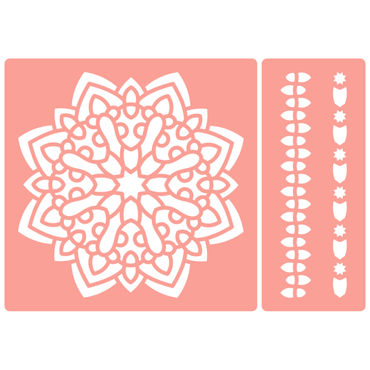 Reusable Stencil - Professional Quality - Mandala #3 - Made in the UK - High Adhesive -  Pink Vinyl Material for Glass, Mirrors, Bottles, Tiles, Wood