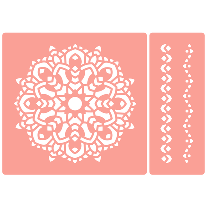 Reusable Stencil - Professional Quality - Mandala #4 - Made in the UK - High Adhesive -  Pink Vinyl Material for Glass, Mirrors, Bottles, Tiles, Wood