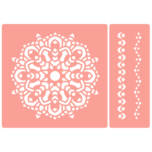 Reusable Stencil - Professional Quality - Mandala #4 - Made in the UK - High Adhesive -  Pink Vinyl Material for Glass, Mirrors, Bottles, Tiles, Wood