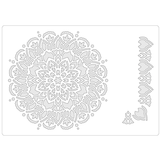 Reusable Stencil - Professional Quality - Mandala #5 - Made in the UK - Food Safe Non Adhesive -  White Laser Cut PET Material for Cakes, Cookies, Coffees, Serving Plates