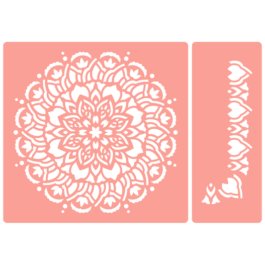 Reusable Stencil - Professional Quality - Mandala #5 - Made in the UK - High Adhesive -  Pink Vinyl Material for Glass, Mirrors, Bottles, Tiles, Wood