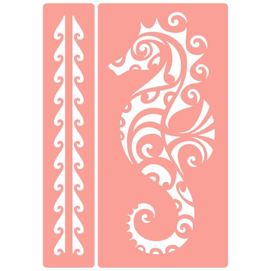 Reusable Stencil - Professional Quality - Maori Seahorse - Made in the UK - High Adhesive -  Pink Vinyl Material for Glass, Mirrors, Bottles, Tiles, Wood