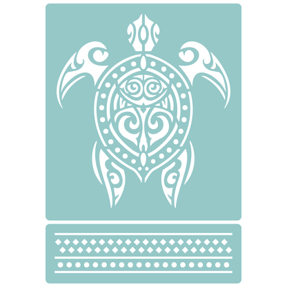 Reusable Stencil - Professional Quality - Maori Turtle - Made in the UK - Low Adhesive -  Blue Vinyl Material for Cardmaking, Canvas, Paper, Interior Decor, Layering