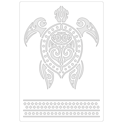 Reusable Stencil - Professional Quality - Maori Turtle - Made in the UK - Food Safe Non Adhesive -  White Laser Cut PET Material for Cakes, Cookies, Coffees, Serving Plates