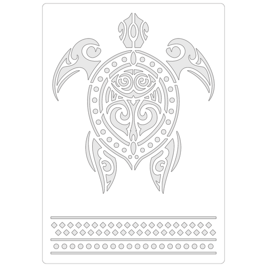 Reusable Stencil - Professional Quality - Maori Turtle - Made in the UK - Food Safe Non Adhesive -  White Laser Cut PET Material for Cakes, Cookies, Coffees, Serving Plates