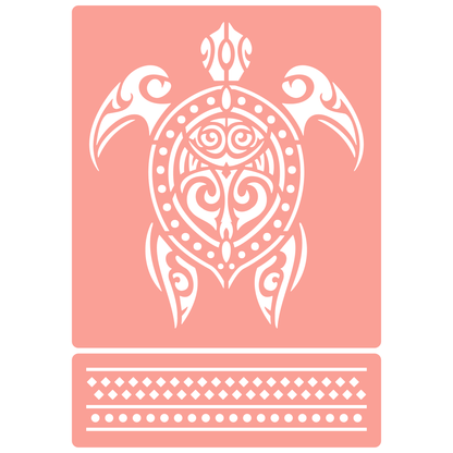 Reusable Stencil - Professional Quality - Maori Turtle - Made in the UK - High Adhesive -  Pink Vinyl Material for Glass, Mirrors, Bottles, Tiles, Wood