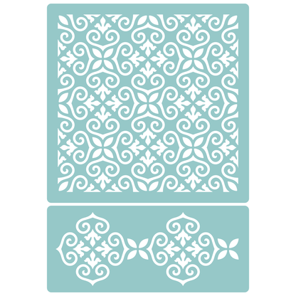 Reusable Stencil - Professional Quality - Mediterranean Tile Background - Made in the UK - Low Adhesive -  Blue Vinyl Material for Cardmaking, Canvas, Paper, Interior Decor, Layering