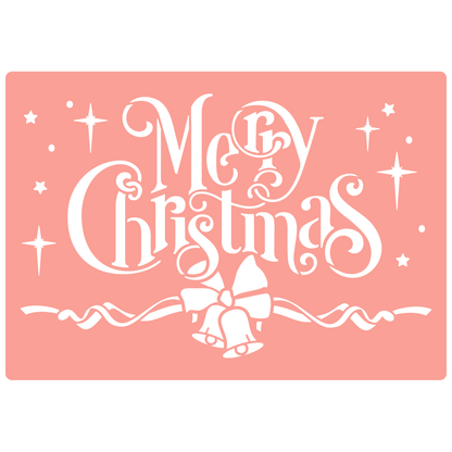 Reusable Stencil - Professional Quality - Merry Christmas #1 - Made in the UK - High Adhesive -  Pink Vinyl Material for Glass, Mirrors, Bottles, Tiles, Wood