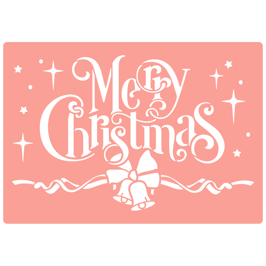 Reusable Stencil - Professional Quality - Merry Christmas #1 - Made in the UK - High Adhesive -  Pink Vinyl Material for Glass, Mirrors, Bottles, Tiles, Wood