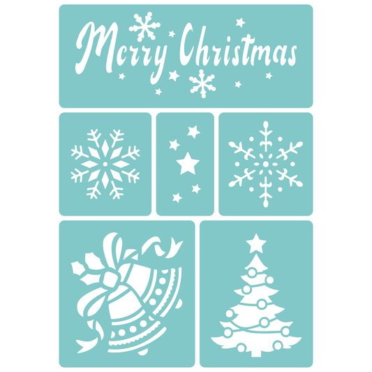 Reusable Stencil - Professional Quality - Merry Christmas & More - Made in the UK - Low Adhesive -  Blue Vinyl Material for Cardmaking, Canvas, Paper, Interior Decor, Layering