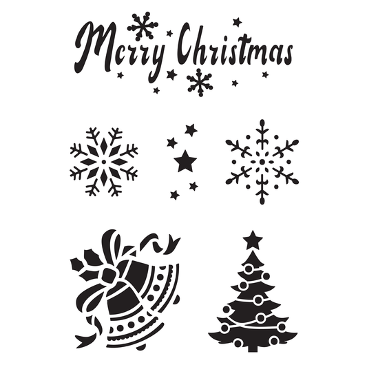 Reusable Stencil - Professional Quality - Merry Christmas & More - Made in the UK - Food Safe Non Adhesive -  White Laser Cut PET Material for Cakes, Cookies, Coffees, Serving Plates