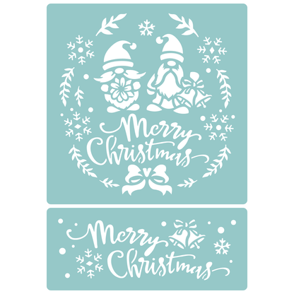 Reusable Stencil - Professional Quality - Merry Christmas Gnomes - Made in the UK - Low Adhesive -  Blue Vinyl Material for Cardmaking, Canvas, Paper, Interior Decor, Layering