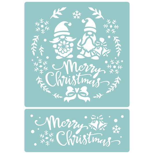 Reusable Stencil - Professional Quality - Merry Christmas Gnomes - Made in the UK - Low Adhesive -  Blue Vinyl Material for Cardmaking, Canvas, Paper, Interior Decor, Layering