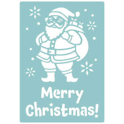 Reusable Stencil - Professional Quality - Merry Christmas Santa - Made in the UK - Low Adhesive -  Blue Vinyl Material for Cardmaking, Canvas, Paper, Interior Decor, Layering