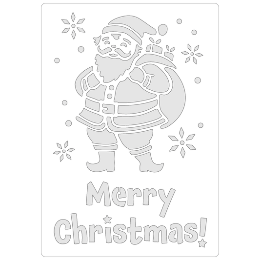 Reusable Stencil - Professional Quality - Merry Christmas Santa - Made in the UK - Food Safe Non Adhesive -  White Laser Cut PET Material for Cakes, Cookies, Coffees, Serving Plates