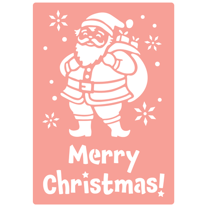 Reusable Stencil - Professional Quality - Merry Christmas Santa - Made in the UK - High Adhesive -  Pink Vinyl Material for Glass, Mirrors, Bottles, Tiles, Wood